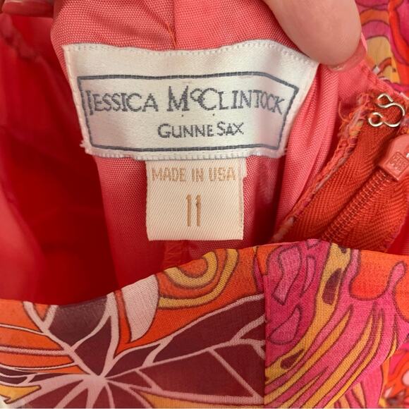 Jessica McClintock Gunne Sax Vintage 80's Red Paisley Floral V Neck Maxi Dress - Picture 9 of 11